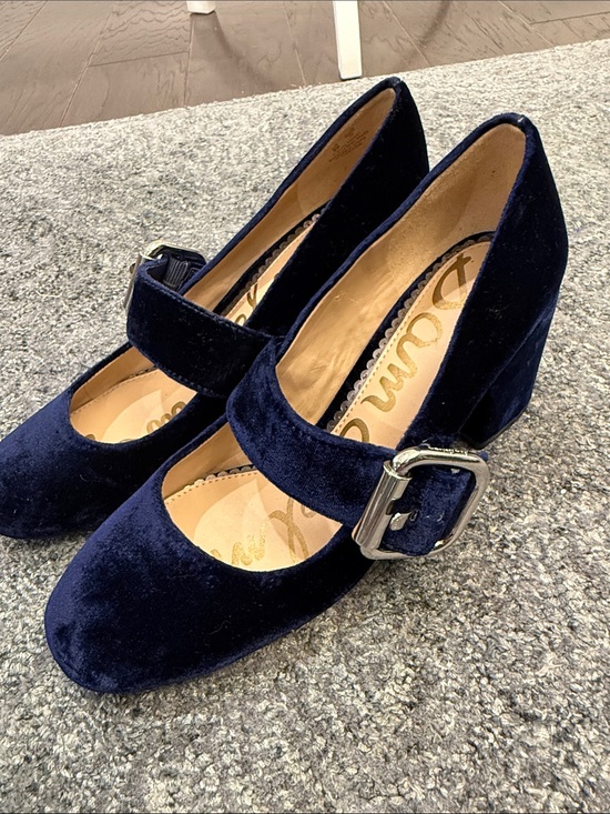 Sam Edelman Shoes - Sam Edelman Chessie Navy Blue Velvet Mary Jane Block Heels - Size 6M